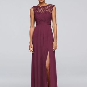 David's Bridal lace bodice gown in Wine